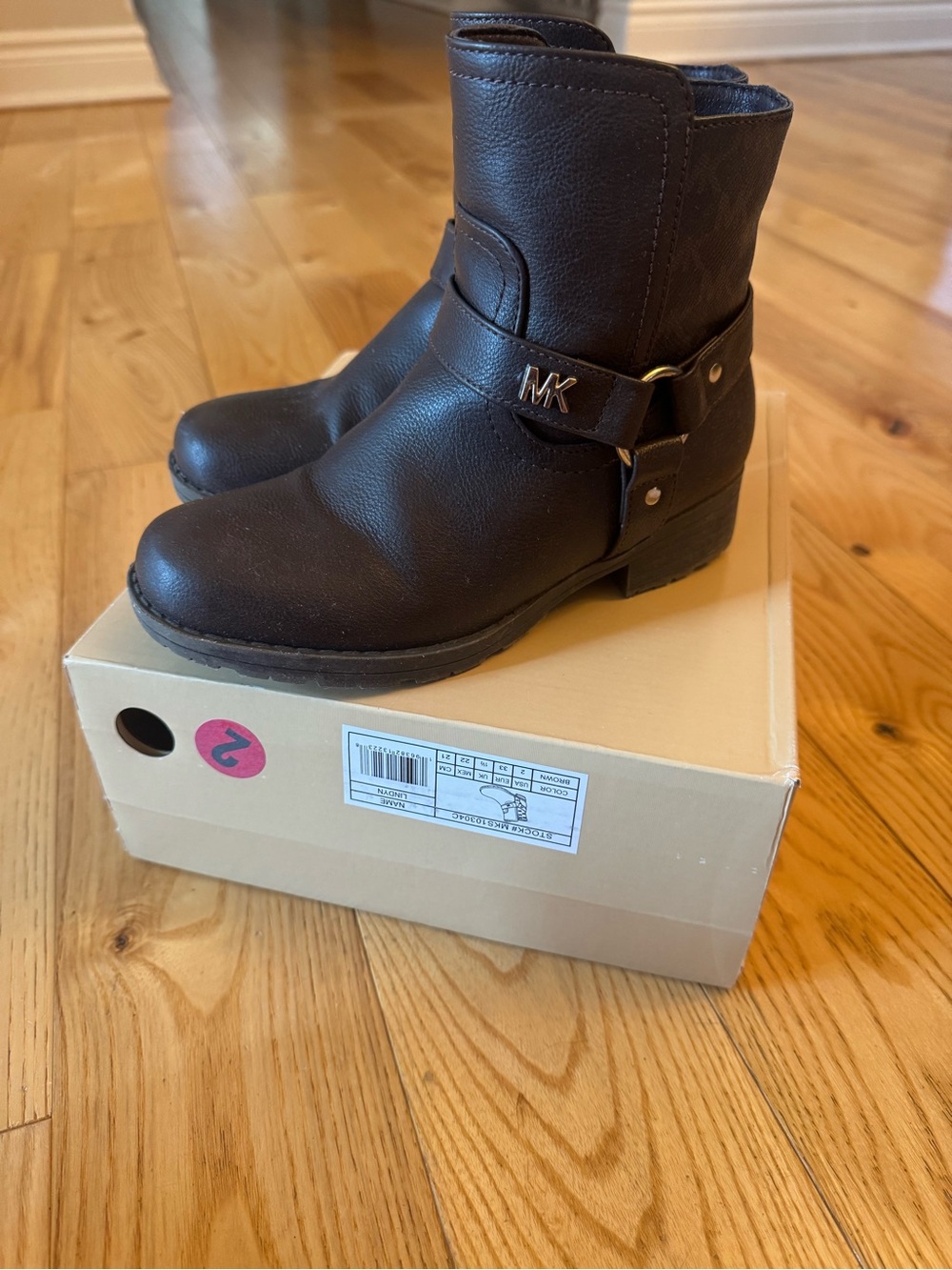 Michael Kors Dark Brown Leather MK Harness Ankle Boots